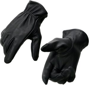 Men's Black Deerskin Unlined Motorcycle Gloves with Cinch Wrist Closure