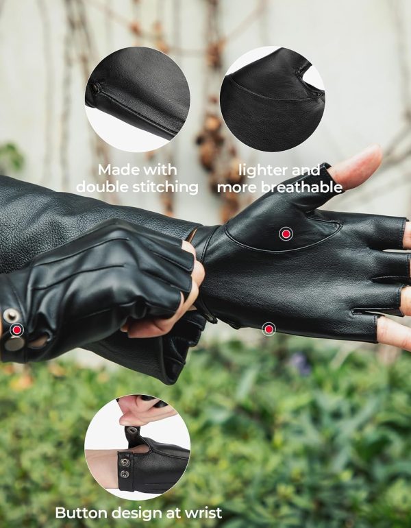 710MhhaAYPL._AC_SL1500_ Black PU Faux Leather Half Finger Glove for Driving, Outdoor Sport