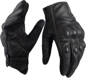 Men's Genuine Goatskin Leather Gloves - Full Finger Touchscreen Windproof for Urban Motorcycle Riding, Driving, Hiking