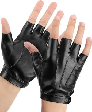 Black PU Faux Leather Half Finger Glove for Driving, Outdoor Sport