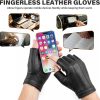 Black Sheepskin Fingerless Gloves, Breathable Leather Palm for Motorcycling, Cycling & Everyday Wear